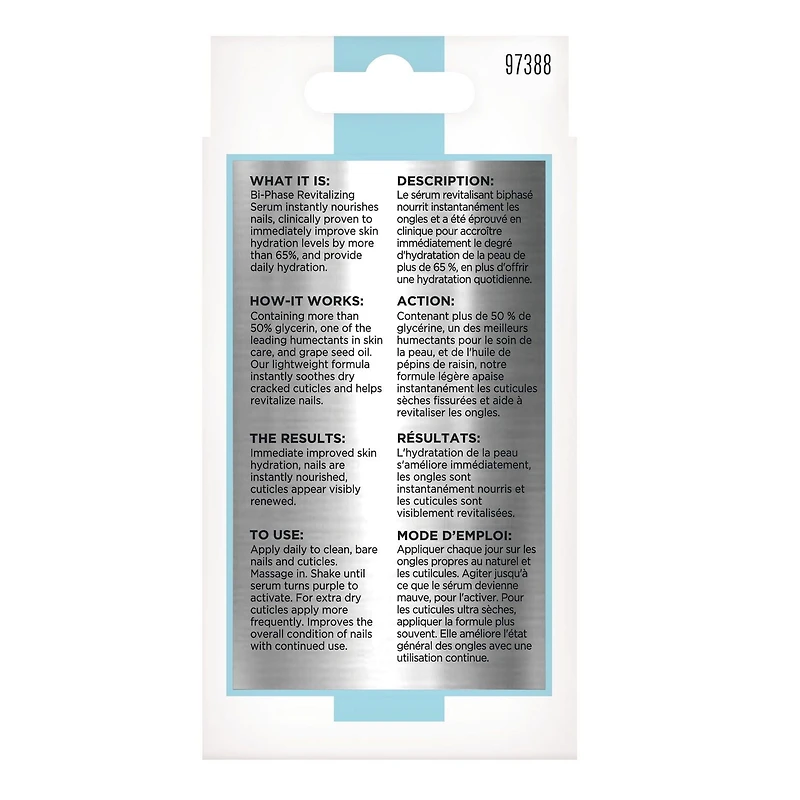Sally Hansen - Repair + Rescue Bi-Phase Revitalizing Serum, Containing Glycerin and Grapeseed Oil, increases moisture levels and provides hydration, Revitalizing Serum