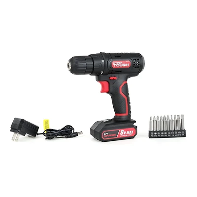 Hyper Tough 8V Max Cordless Drill, 3/8 inch Chuck, Non-Removable 1.5Ah Battery with Charger, Bit Holder & LED Light, Rated Voltage: 8V MAX