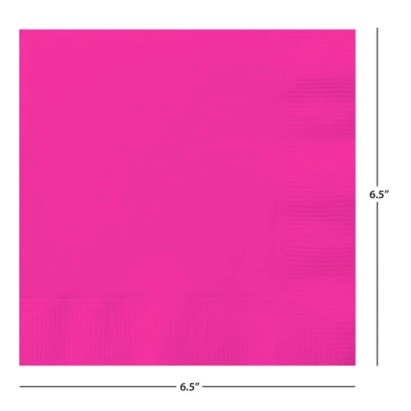 Neon Pink Solid Lunch Napkins, 65ct, Measures 6.5inch x 6.5 inch folded, 2 ply