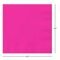 Neon Pink Solid Lunch Napkins, 65ct, Measures 6.5inch x 6.5 inch folded, 2 ply