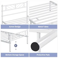 Fullfurnique Minimalist Metal Platform Bed with Arrow Design Headboard for Adult, Queen, White