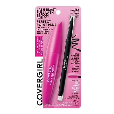 COVERGIRL Pack éco. mascara+traceur, mascara Lash Blast Full Lash Bloom et traceur Perfect Point Plus pointe microfine estompeur intégré - L'emballage peut varier