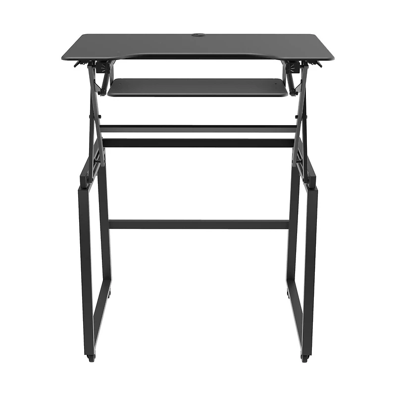 Rocelco 40 "Bureau debout mobile de grande taille réglable en hauteur BUNDLE - Montant pour moniteur double assis-debout roulant - Station de travail assistée par ressort à gaz - Plateau pour clavier