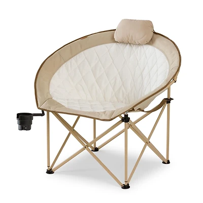Chaise ronde de style glamping Ozark Trail, surdimensionnée et rembourrée, tissu doux et confortable, capacité de 300 lb, chaise portative pour le camping et l’extérieur, beige