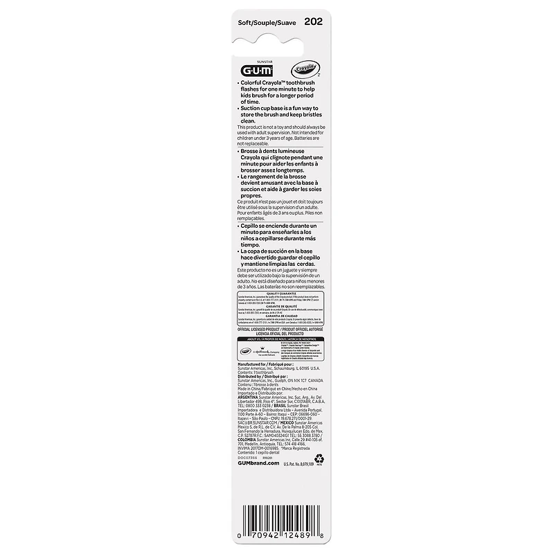 Brosse à dents à minuterie clignotante, Poils Souples, 3+, CRAYOLA™ GUMᴹᴰ 1 Unité