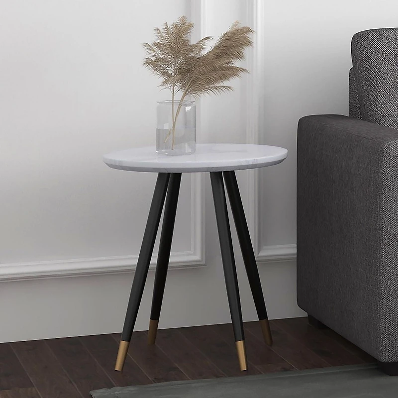Table d'appoint ronde contemporaine avec fini en similimarbre