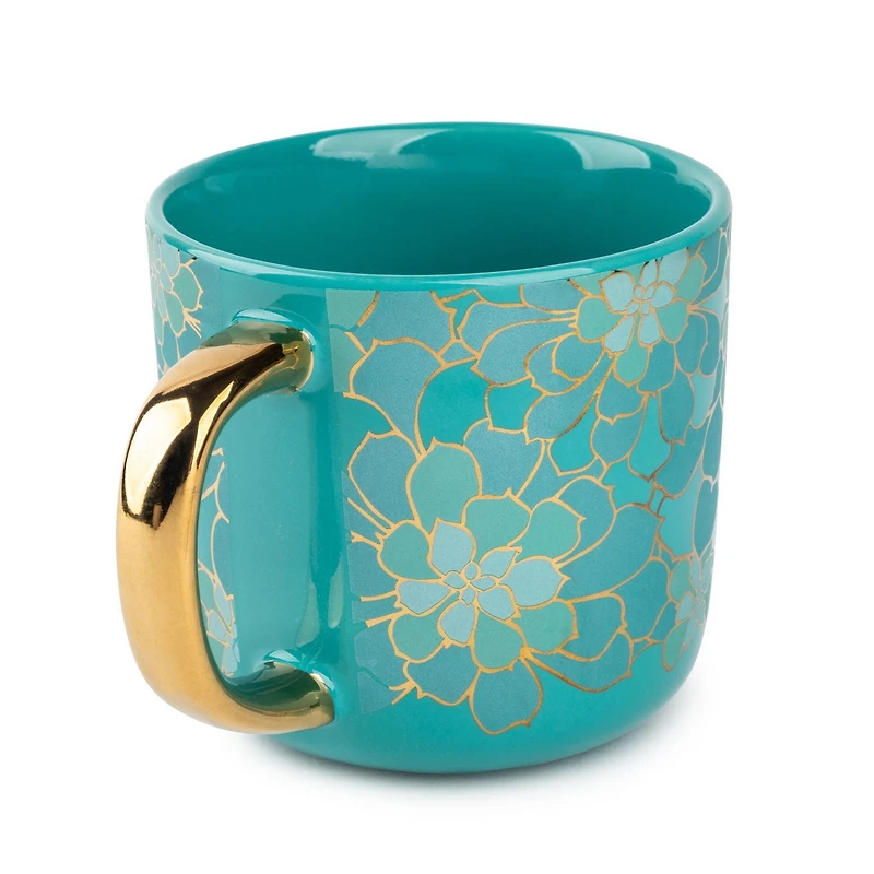 Thyme & Table Stoneware Coffee Mug, 16 fl oz, Teal Succulent, Mug