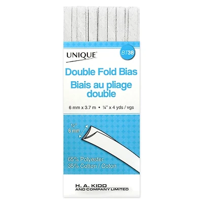 UNIQUE Double‑Fold Bias Tape, 7 mm × 3.7 m, Metallic Silver, 7 mm x 3.7 m