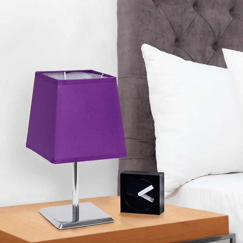 Simple Designs Mini Chrome Table Lamp with Squared Empire Fabric Shade