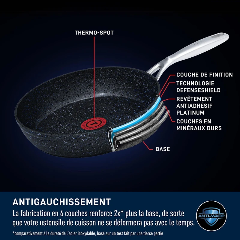 Ensemble T-fal Stone Shield de 10 pièces avec technologie DefenseShield™, fabrication en 6 couches, texture pierre robuste, à l’épreuve du lave-vaisselle et du four