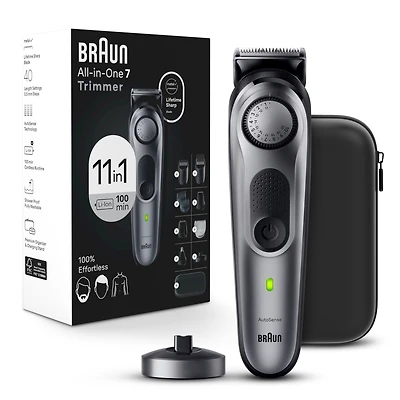 Braun Trousse de Style Tout-en-un Série 7 7420, Tondeuse 11-en-1 pour Hommes avec Tondeuse à Barbe, Tondeuse pour le Corps pour le Toilettage Masculin, Tondeuses à Cheveux & Plus, la Lame la Plus Tranchante de Braun, 40 Réglages de Longueur, Rechargeable 100-mi