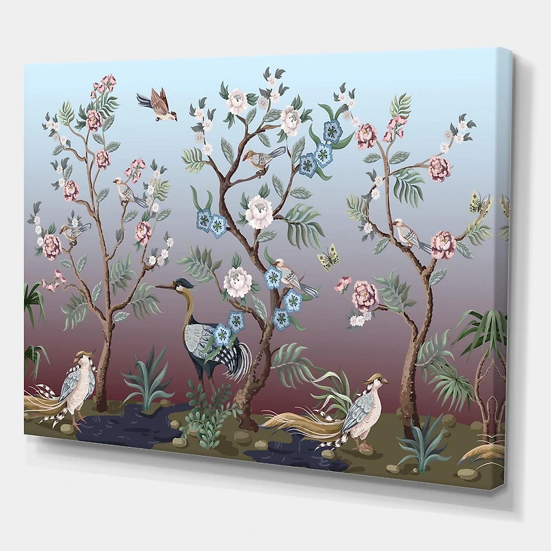 Designart Chinoiserie With Birds and Peonies XI Canvas Wall Art