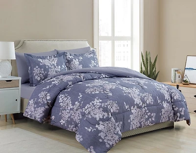 Marina Décoration Parure de lit luxueuse ultra douce en duvet d'oie moelleux avec housse de couette richement imprimée, comprenant un ensemble de draps, motif de fleurs romantiques à l'encre délavée