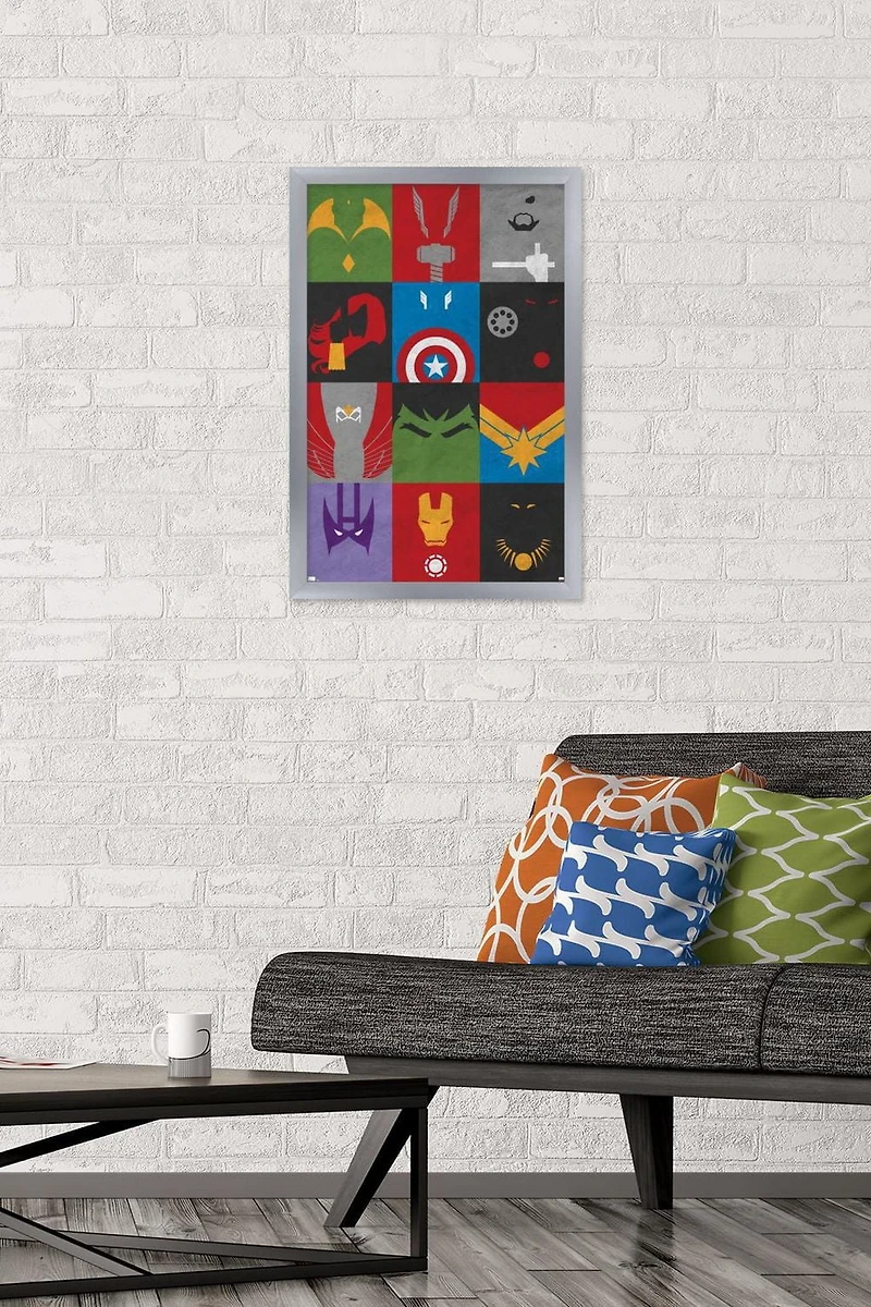 Marvel Comics - Avengers - Minimalist Grid Wall Poster, 14.725" x 22.375" Framed