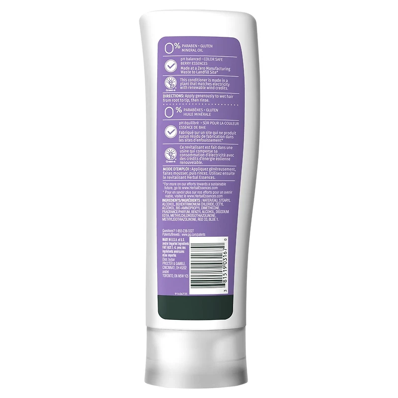 Revitalisant rehausse-hydratation Herbal Essences Hydralicious avec essences de baies
