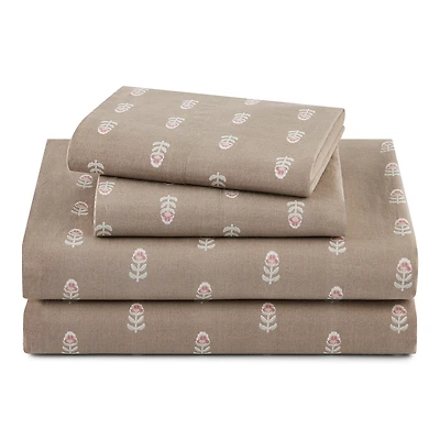 Beautiful Signature Floral 4-Piece Percale Fawn Sheet Set, King by Drew Barrymore, BEAUTIFUL BT 200 PERCALE BRN K