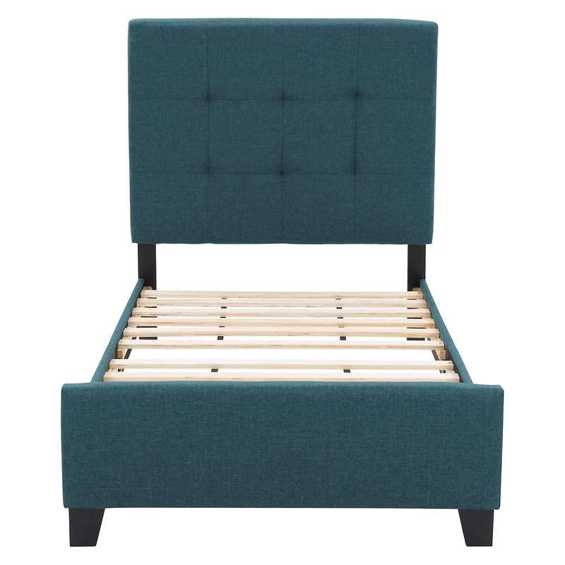 Cadre de lit double pour adulte CorLiving Ellery, rembourré en tissu, avec lattes et tête de lit capitonnée – Aucun sommier requis