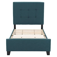 Cadre de lit double pour adulte CorLiving Ellery, rembourré en tissu, avec lattes et tête de lit capitonnée – Aucun sommier requis