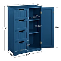 Fullfurnique Modern Wooden Freestanding Bathroom Floor Cabinet with 4 Drawers & Cupboard, Navy Blue
