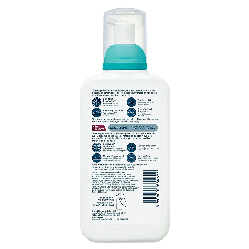 CeraVe Balancing Air Foam Cleanser, Advanced Face Wash with Glycolysine Technology for Normal to Combination Skin, 237mL