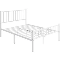 Fullfurnique Minimalist Metal Bed Frame with Vertical Bar Headboard and Footboard, Queen, White