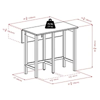 Table ilot Lynnwood à abattant avec 2 tabourets à pieds carrés en noyer