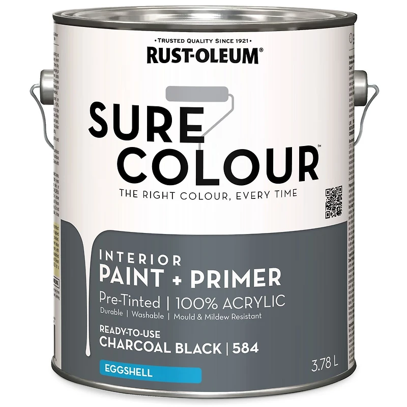 Rust-Oleum Sure Colour™ Peinture + Apprêt, Intérieur Coquille d'oeuf, Noir Charbon 3,78L 3,78L