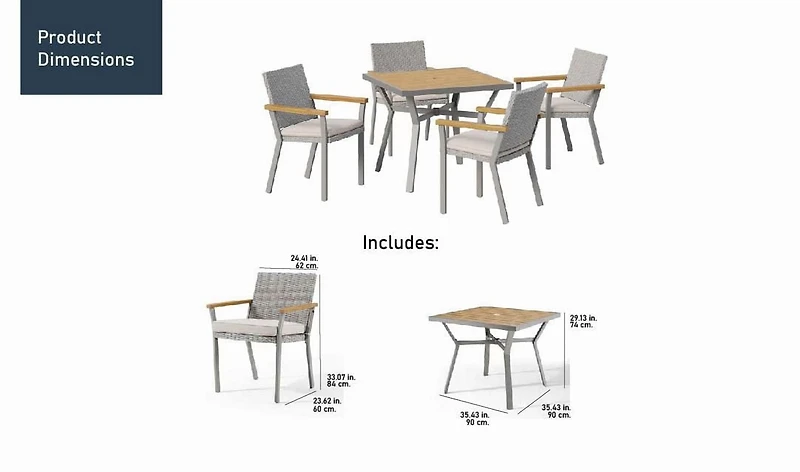 Songmics Home Collection Sencillo - Ensemble de 5 Meubles de Jardin, 4 Chaises de Salle à Manger, 1 Table, en Rotin Synthétique PE, Gris et Beige