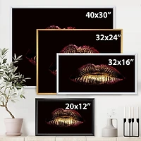 Designart Lèvres féminines métallisées dorées sexy IV ART MURAL À CADRE FLOTTÉ