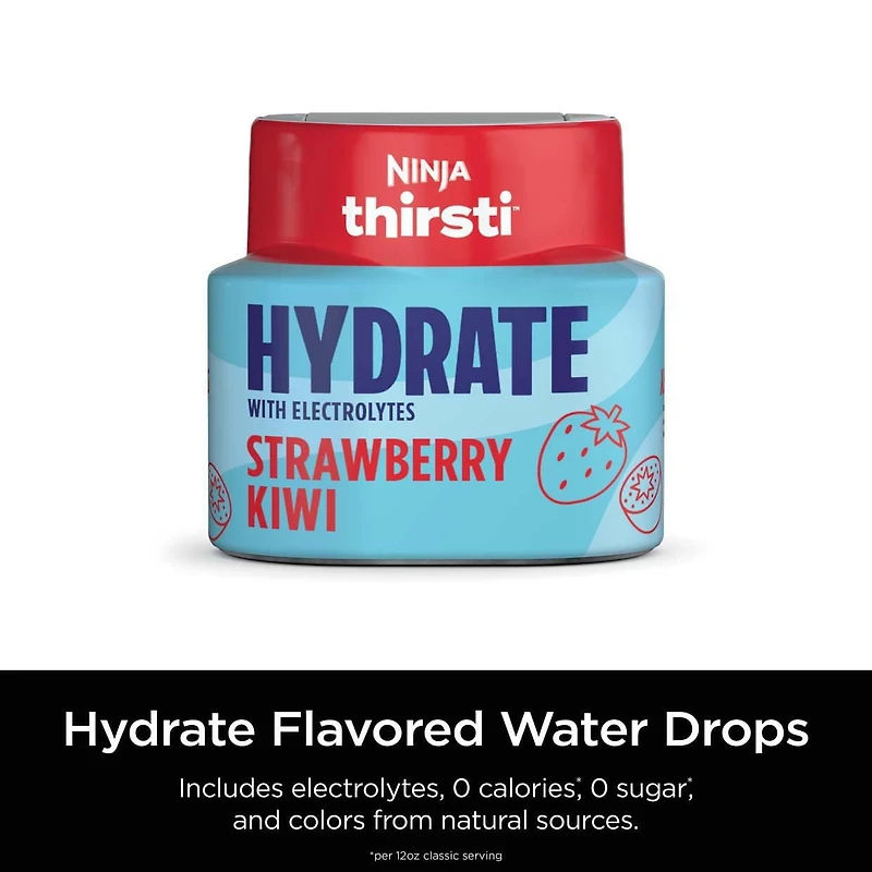 Ninja Thirsti HYDRATE Gouttes d'eau aromatisées à la fraise Kiwi avec électrolytes et contenant 0 calorie*, 0 sucre* (*par portion classique de 355 ml), WCFSTK6C Gouttes d’eau aromatisée