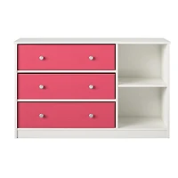 Grande commode et ses 3 tiroirs en tissu Mya Park d’Ameriwood Home, blanche et tiroirs verts