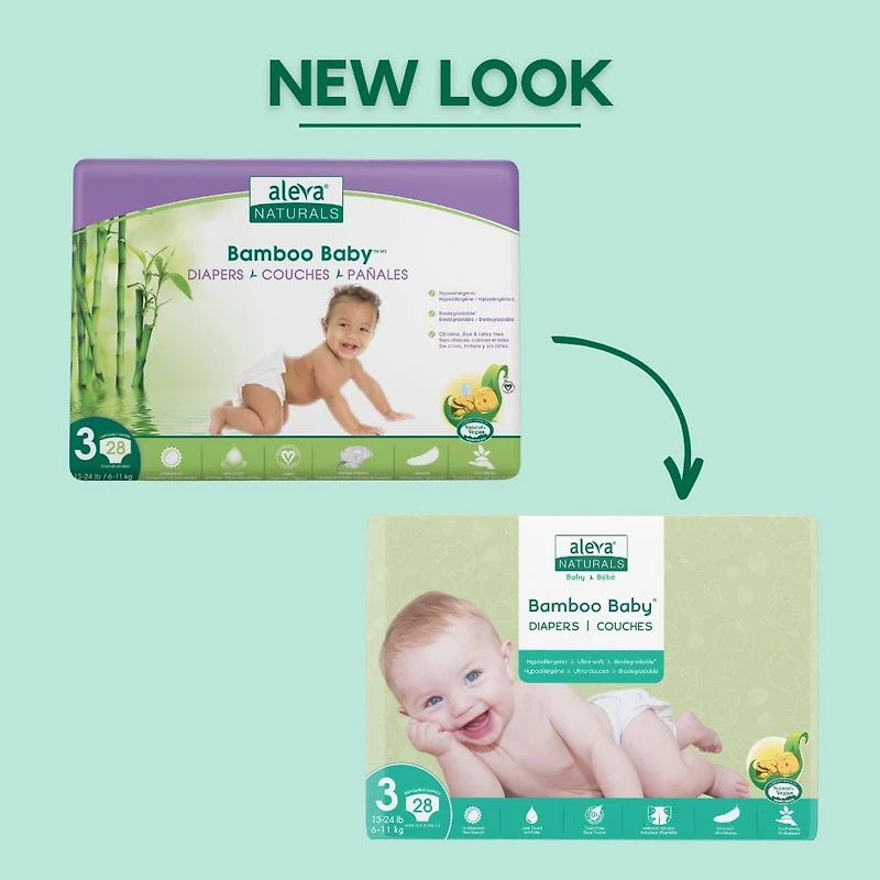 Aleva Naturals® Bamboo Baby Diapers, Economy Pack (Size 3) - 168 Count