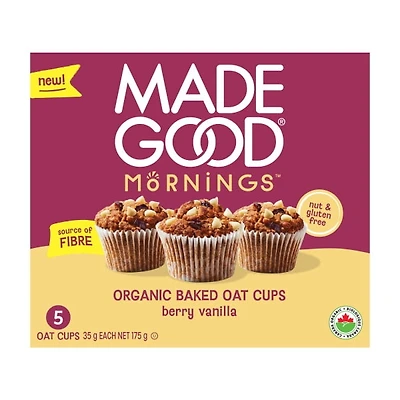 MadeGood Mornings Coupes D'avoine Bio Cuites Au Four Bais et Vanille 5 Coupes