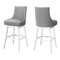 Monarch Specialties Tabouret De Bar, Lot De 2, Pivotant, Hauteur Bar, Bois, Pu D'aspect Cuir, Gris, Blanc, Transitionnel