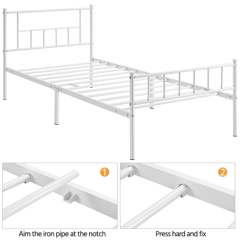 Fullfurnique Metal Platform Bed Frame with Headboard and Footboard, Twin, White