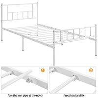 Fullfurnique Metal Platform Bed Frame with Headboard and Footboard, Twin, White
