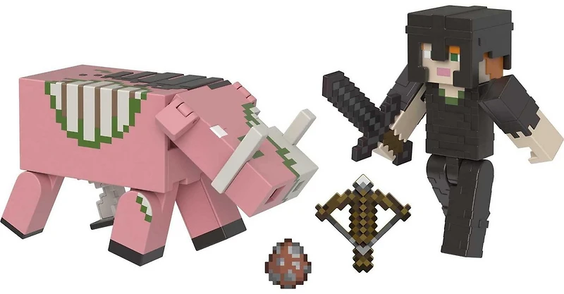 Minecraft Alex in Netherite Armor & Zoglin Action Figures & Accessories 2-Pack, 3.25-in Scale Toy Set