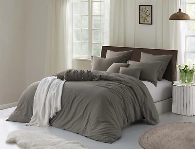 Natural Crinkle Fabric Ultra Soft Solid Duvet Cover Set