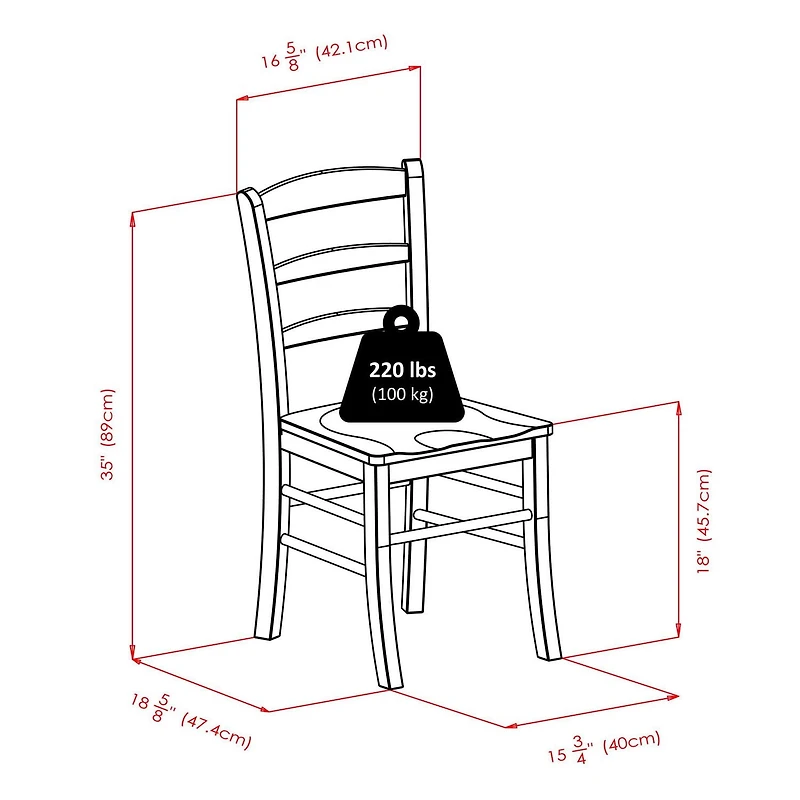 Groveland 5pc table à manger et chaises à dossier échelle, Naturel