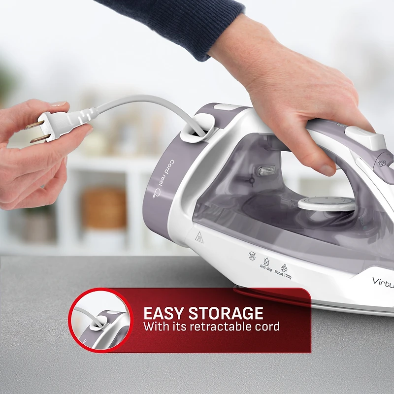 Virtuo 30, Steam Iron, 1500 W, Retractable Cord Reel System, Ceramic Soleplate, Auto Off