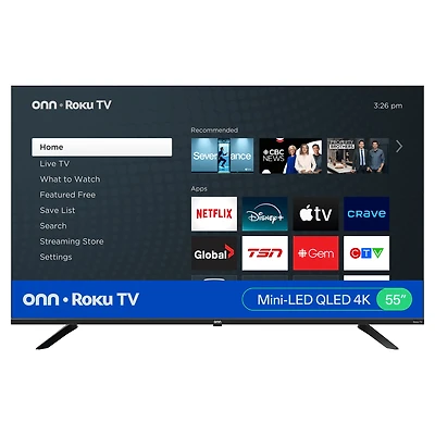Téléviseur intelligent Roku QLED Mini-DEL 4K UHD de 139,7 cm (55 po) onn, ONB25MNR55-CA, 3 HDMI, 144 Hz