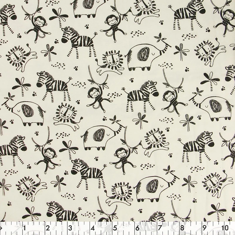 Fabric Creations Tissu de flanelle au mètre Safari noir et blanc 107 cm (42")