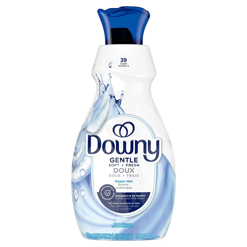 Assouplissant textile liquide Downy Doux et Frais, parfum Brume océanique, assouplissant textile liquide conçu pour être doux pour la peau