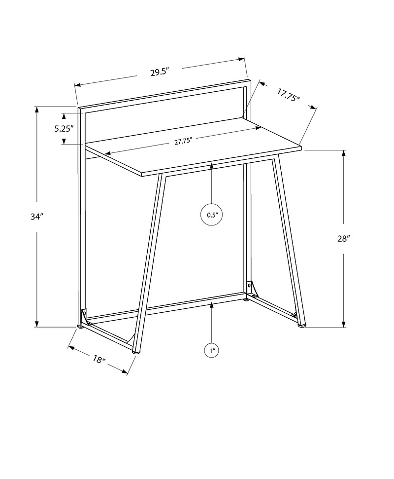 Monarch Specialties Bureau, Bureau À Domicile, Ordinateur Portable, 30"l, Travail, Métal, Stratifié, Naturel, Blanc, Contemporain, Moderne