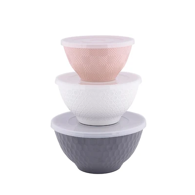 Mainstays 6-Piece Eco-Friendly Plastic Round Serving Bowl Set, Gray/White/Pink