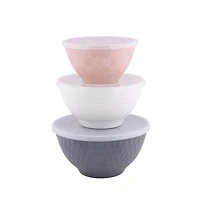 Mainstays 6-Piece Eco-Friendly Plastic Round Serving Bowl Set, Gray/White/Pink