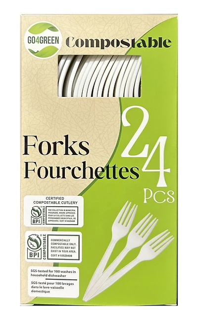 Go4Green Verka Compostable Forks, 24 Pieces, Eco-friendly