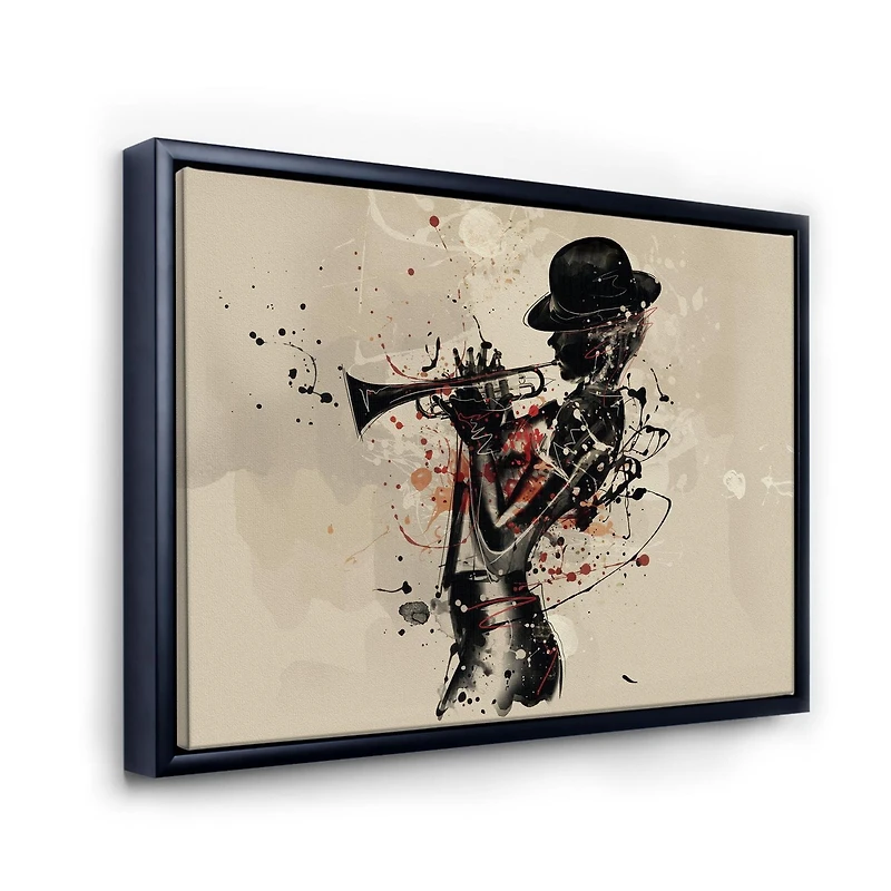 Designart Woman Playing Jazz Trumpet FLOAT FRAME WALL ART