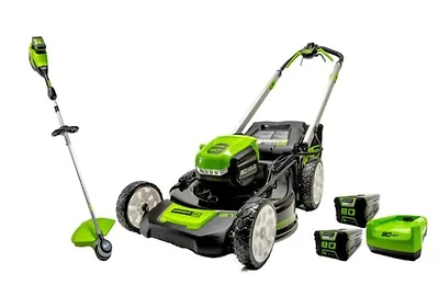 Greenworks 80V 21" SP Mower + 16" Trimmer, 4AH+2AH Battery and Charger Included
