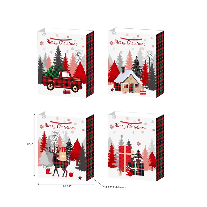 Sacs-Cadeaux De Noël (À Carreaux Buffalo) (Assortiment) (Grand) - Lot De 12
